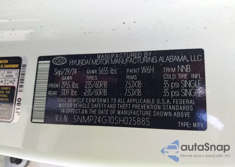 2025 Hyundai Santa Fe Hybrid Sel from USA, damaged, VIN 5NMP24G10SH025885